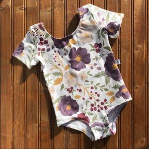 Girls Muted Floral Short Sleeve Leotard